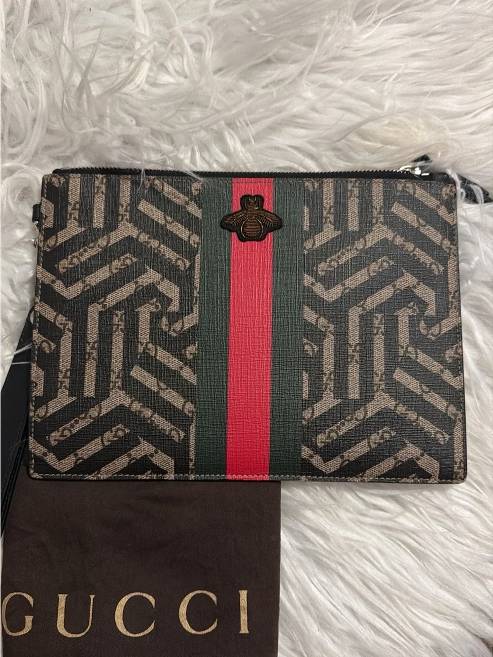 Authentic Gucci GG Bee Supreme Caleido Clutch and wallet